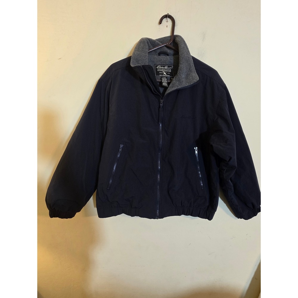 Eddie Bauer Mens Polartec Fleece Lined Nylon Bomber Jacket Navy Blue Small
